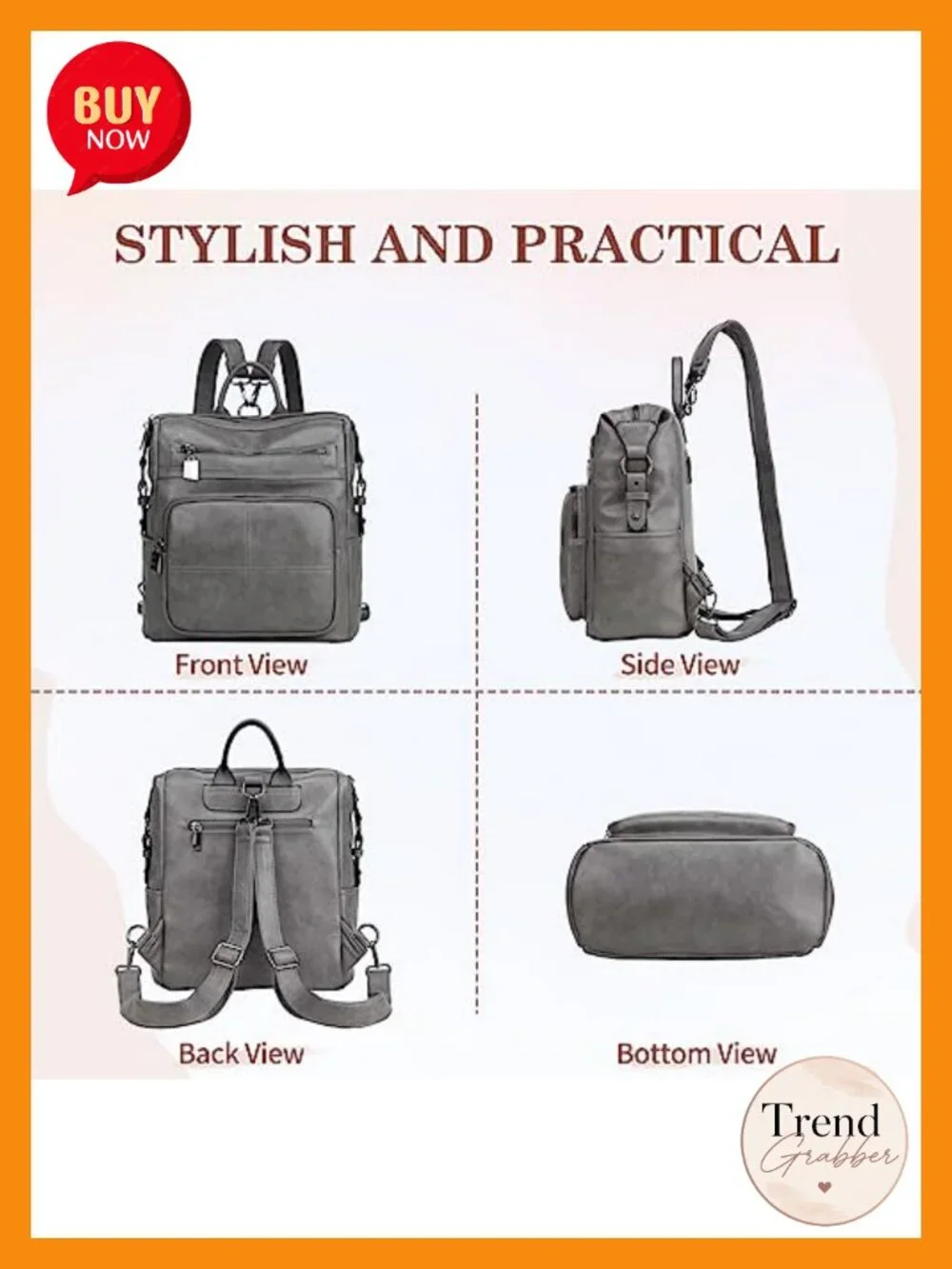 Convertible Vegan Leather Backpack Purse for Women - Fashion Satchel Handbag,